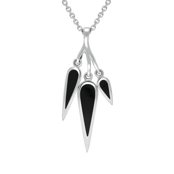 Sterling Silver Whitby Jet Toscana Three Drop Graduated Necklace