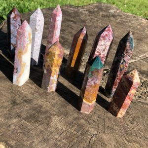 Shop Ocean Jasper Points & Wands! Stunning ocean Jasper crystal towers. Crystal obelisk wand point | Natural genuine stones & crystals in various shapes & sizes. Buy raw cut, tumbled, or polished gemstones for making jewelry or crystal healing energy vibration raising reiki stones. #crystals #gemstones #crystalhealing #crystalsandgemstones #energyhealing #affiliate #ad