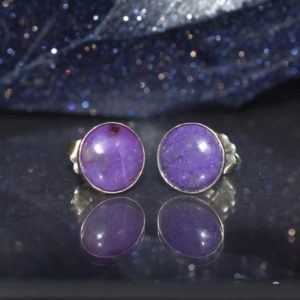 Shop Sugilite Earrings! Sugilite cabochon stud Earrings with Sterling silver post and backs, sugilite gemstone Earrings ,Sugilite Silver stud earrings | Natural genuine Sugilite earrings. Buy crystal jewelry, handmade handcrafted artisan jewelry for women.  Unique handmade gift ideas. #jewelry #beadedearrings #beadedjewelry #gift #shopping #handmadejewelry #fashion #style #product #earrings #affiliate #ad