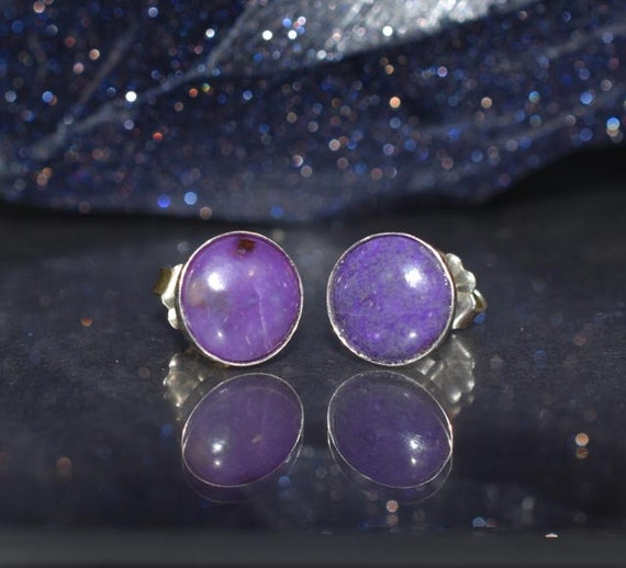 Sugilite Cabochon Stud Earrings With Sterling Silver Post And Backs, Sugilite Gemstone Earrings ,sugilite Silver Stud Earrings