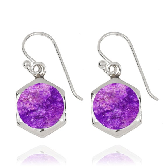 Sugilite Earrings - 925 Sterling Silver Dangling Earrings With Sugilite Stones - Hand Made - Boho Jewelry - Natural Stones