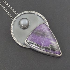 Shop Sugilite Necklaces! Sugilite Necklace sterling silver gray moonstone michele grady statement jewelry purple stone pendant handmade | Natural genuine Sugilite necklaces. Buy crystal jewelry, handmade handcrafted artisan jewelry for women.  Unique handmade gift ideas. #jewelry #beadednecklaces #beadedjewelry #gift #shopping #handmadejewelry #fashion #style #product #necklaces #affiliate #ad