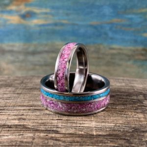 Sugilite rings – His and Hers Matching Ring Set- Mens Wedding Band Turquoise | Natural genuine Sugilite rings, simple unique alternative gemstone engagement rings. #rings #jewelry #bridal #wedding #jewelryaccessories #engagementrings #weddingideas #affiliate #ad