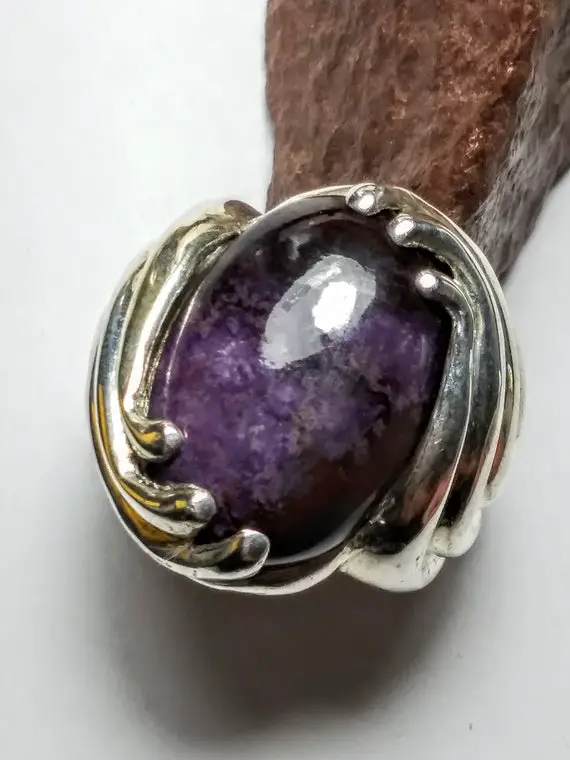 Sugilite, Ring, 1 Of A Kind Natural, Box #4 Stone, Hand Carved Ring, Sterling Silver, Model #zl117,rcmitz.size 8 1/2, Can Be Sized.