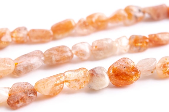3-5mm Orange Sunstone Beads Pebble Chips Grade A Genuine Natural Gemstone Loose Beads 16" / 8" Bulk Lot Options (117596)