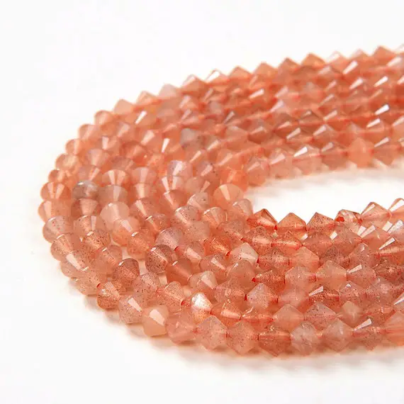 4x3mm  Sunstone Gemstone Grade Aaa Bicone Faceted Rondelle Saucer Loose Beads Bulk Lot 1,2,6,12 And 50 (p2)