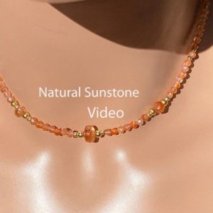 Shop Sunstone Necklaces! Natural Sunstone Necklace / Bright Orange and Yellow Sparkle/ Sterling Silver/ 14K Yellow or Rose Gold Fill | Natural genuine Sunstone necklaces. Buy crystal jewelry, handmade handcrafted artisan jewelry for women.  Unique handmade gift ideas. #jewelry #beadednecklaces #beadedjewelry #gift #shopping #handmadejewelry #fashion #style #product #necklaces #affiliate #ad