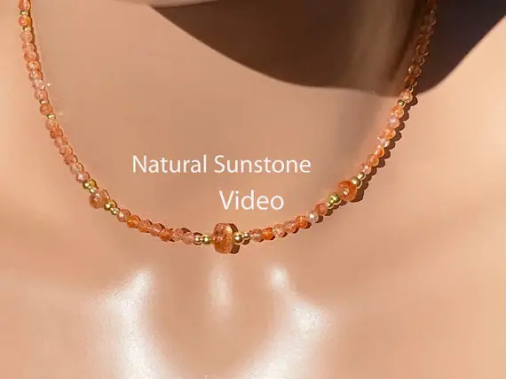 Natural Sunstone Necklace / Bright Orange And Yellow Sparkle/ Sterling Silver/ 14k Yellow Or Rose Gold Fill