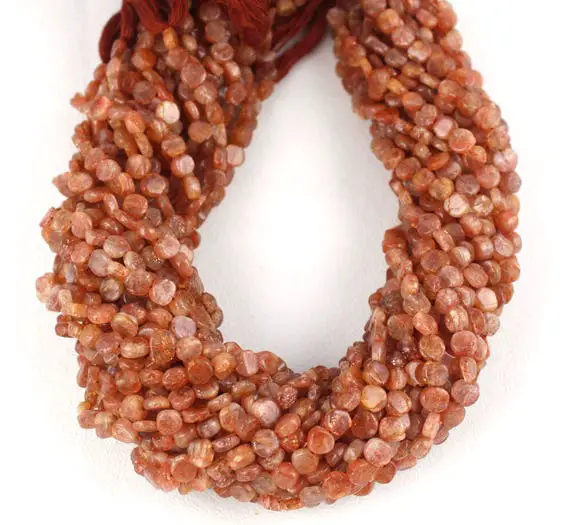 1 Strand Natural Sunstone Coin Shape Approx 5-6mm Beads Smooth Beads 13" Long, Sunstone Bead, Sunstone,smooth Sunstone,best Quality Sunstone