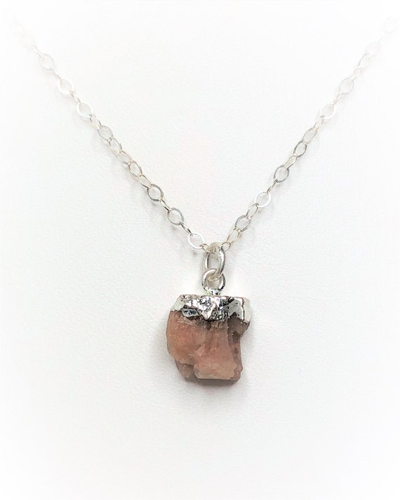 Sunstone Raw Stone Necklace, Gemstone Pendant, Sterling Silver, Natural Stone, Minimalist Crystal Necklace, Freeform Dainty Stone