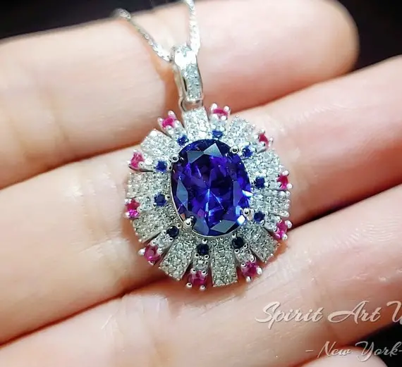 Luxury Radiant Blue Tanzanite Necklace Source Light Style 18k White Gold @ 925 Sterling Silver Exclusive Design 3 Ct Tanzanite Jewelry #892