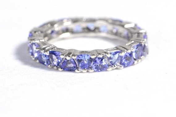 Premium Aa Tanzanite Full Band Engagement Ring With Trillion Cut Tanzanite, December Birthstone, Tanzanite Gemstones Ring,gift For Her