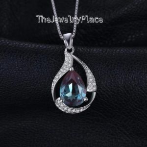 Shop Alexandrite Necklaces! Teardrop Cut Alexandrite Necklace For Women- Color Changing Gemstone Pendant- Alexandrite Pendant in 925 Sterling Silver- Alexandite Pendant | Natural genuine Alexandrite necklaces. Buy crystal jewelry, handmade handcrafted artisan jewelry for women.  Unique handmade gift ideas. #jewelry #beadednecklaces #beadedjewelry #gift #shopping #handmadejewelry #fashion #style #product #necklaces #affiliate #ad