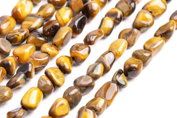 Genuine Natural Tiger Eye Gemstone Beads 7-9mm Yellow Pebble Nugget A Quality Loose Beads (108414)
