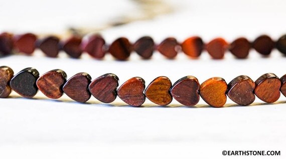 M/ Red Tiger Eye 8mm/ 6mm Heart Beads 15.5" Strand Enhanced Red Brownish Gemstone Beads Good Cut, Good For Earring, Charms, Jewelry Use