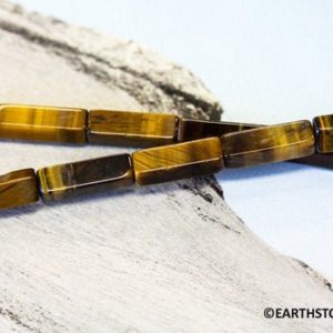 Shop Tiger Eye Bead Shapes! S/ Tiger Eye 4x13mm/ 4x7mm Rectangle Beads 16" strand Golden Tiger Eye Rectangle Gemstone Beads For jewelry making | Natural genuine other-shape Tiger Eye beads for beading and jewelry making.  #jewelry #beads #beadedjewelry #diyjewelry #jewelrymaking #beadstore #beading #affiliate #ad