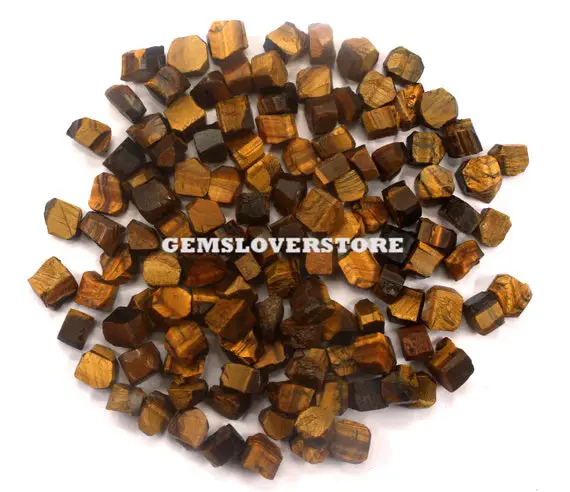 50 Piece Natural Tiger Eye Raw Size 6-8 Mm Rough Protection Crystals Gemstone, Natural Tiger Eye Gemstone Raw Small Tigers Eye Rough Stone