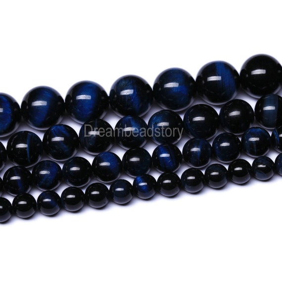Natural Dark Blue Tiger Eye 4 6 8 10 12 14mm Round Eye Of Tiger Hawk Gemstone Beads