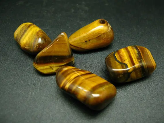Lot Of 5 Large Natural Tumbled Tiger Eye Stones  From Brazil