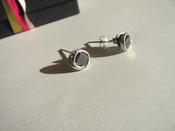 Silver Stud Earrings Hematite Studs 925 Silver Earrings Rectangular Stone Small Earrings Silver Hematite Earrings Minimalist Earrings