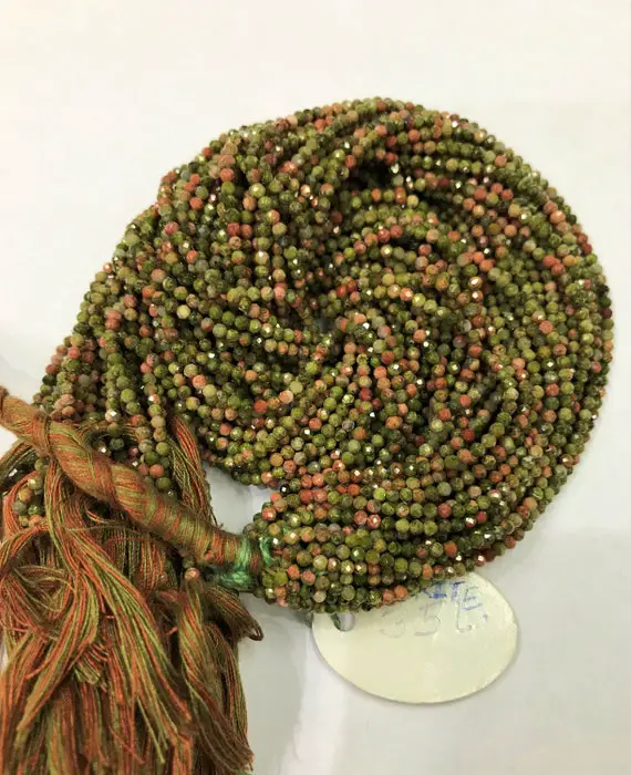 Top Quality Of 5 Strand Natural Unakite Beads, Rondelle Shape 2mm Micro Cut Faceted Beads .beautiful Unakite Micro Beads.