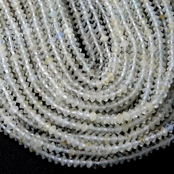 4x2mm Natural White Topaz Gemstone Grade Aaa Bicone Faceted Rondelle Saucer Beads 15.5 Inch Full Strand Bulk Lot (80009455-p34)