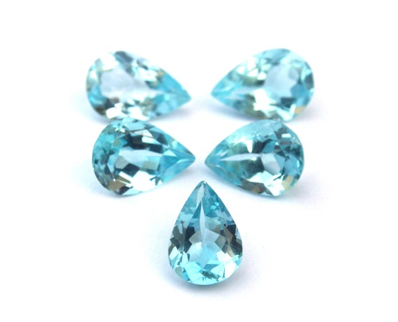 Awesome Quality 32 Carat Natural Blue Topaz Gemstone,faceted Pear Shape Cut Stone,5 Pieces Topaz, Size 10x15-11x17 Mm ,making Jewelry