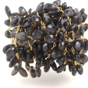 Shop Topaz Faceted Beads! Clearance Sale Rosary Chain,Smoky Topaz Wire wrapped Gemstone Rosary Chain,Smoky,Gemstone Rosary,Faceted Pear,Gold Plated Wholesale Rate | Natural genuine faceted Topaz beads for beading and jewelry making.  #jewelry #beads #beadedjewelry #diyjewelry #jewelrymaking #beadstore #beading #affiliate #ad