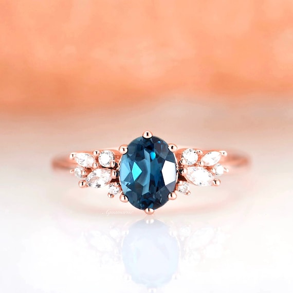 Lily Natural London Blue Topaz Ring- 14k Rose Gold Vermeil Topaz Engagement Ring For Women Promise Ring November Birthstone Anniversary Gift