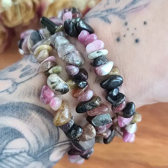 Rainbow Tourmaline Crystal Chip Bracelets On Stretchy String In Bulk Lots, Perfect For Gifts, Meditation, Or Crafts
