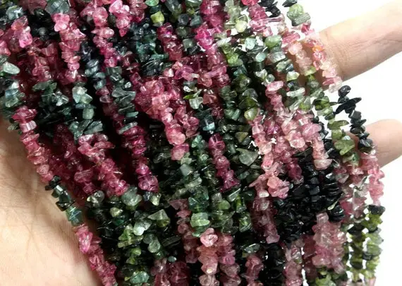 35" Long Natural Multi Tourmaline Chips Beads,uncut Beads,tourmaline Beads,4-5 Mm,jewelry Making,polished Smooth Beads ,wholesale Pric
