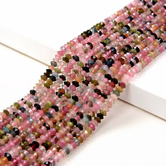 3x2mm Multi Color Tourmaline Gemstone Grade Aa Bicone Faceted Rondelle Saucer Loose Beads (p2)