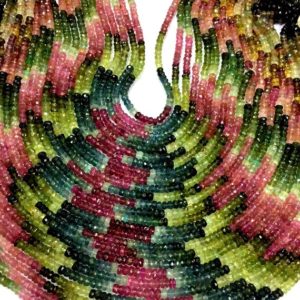 Shop Tourmaline Faceted Beads! Top Quality Natural Multi Tourmaline Faceted Beads 4mm Tourmaline Gemstone Beads Tourmaline Rondelle Beads New Arrival | Natural genuine faceted Tourmaline beads for beading and jewelry making.  #jewelry #beads #beadedjewelry #diyjewelry #jewelrymaking #beadstore #beading #affiliate #ad