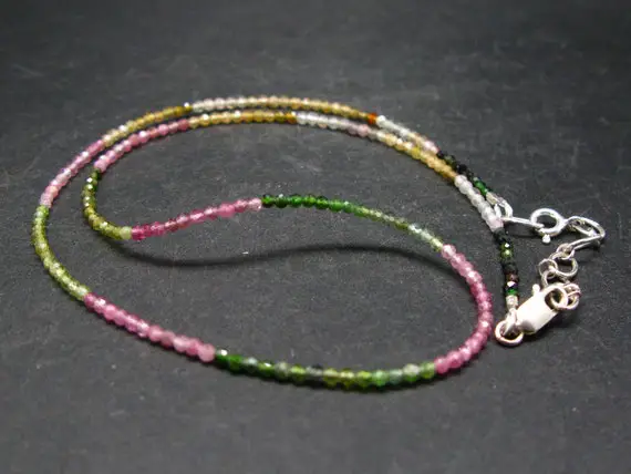 Lightweight Gem Sparkly Faceted Multicolor Tourmaline Tiny Beads Necklace  From Brazil - 17"