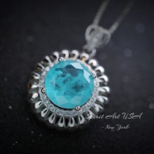 Shop Tourmaline Pendants! Large Paraiba Necklace – 18KGP @ Sterling Silver – Sunflower Style – 5 ct Blue Paraiba Tourmaline Pendant | Natural genuine Tourmaline pendants. Buy crystal jewelry, handmade handcrafted artisan jewelry for women.  Unique handmade gift ideas. #jewelry #beadedpendants #beadedjewelry #gift #shopping #handmadejewelry #fashion #style #product #pendants #affiliate #ad