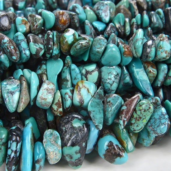 100% Natural Genuine Turquoise Blue Gemstone Pebble Nugget Chip 6-8mm Beads (d86)