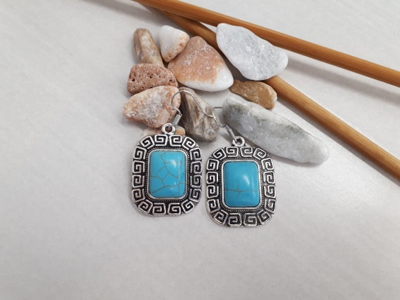 Genuine Turquoise Earrings - Sleeping Beauty Jewelry - Square Turquoise Dangle Earrings - Sterling Silver Earrings - Turquoise Jewelry Set