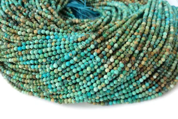 15.5" 2mm Natural Hubei Turquoise Round Micro Faceted Beads, Green Blue Multi Color Gemstone Jewelry Beads, Gradient Color Yglo