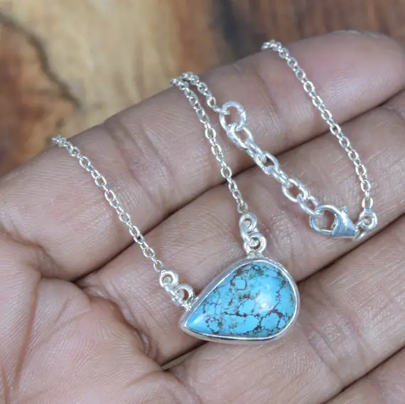 Blue Turquoise 925 Sterling Silver Gemstone Jewelry Chain Necklace ~ December Month Birthstone ~ Turquoise Necklace ~ Gift For Birthday
