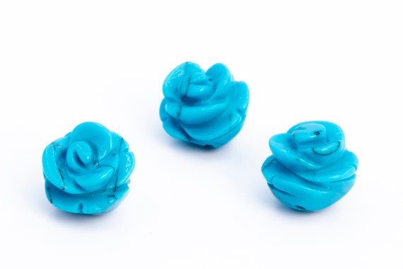 5 Pcs - 8mm Queen Blue Magnesite Turquoise Beads Rose Carved Stone Flower Beads (112572)
