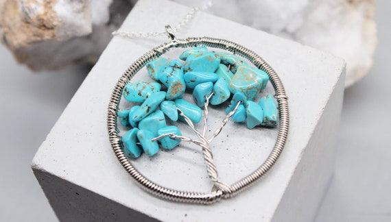 Turquoise Tree Of Life Necklace Tree Of Life Pendant Crystal Necklace Turquoise Pendant Zodiac Birthday Gift May Taurus Gemini