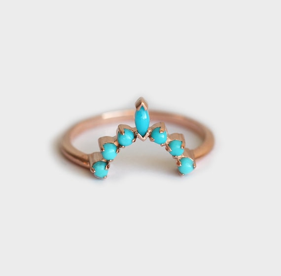 Arizona Turquoise Ring, Curved Turquoise Wedding Band Perfect Matching Ring Womens Bohemian Ring