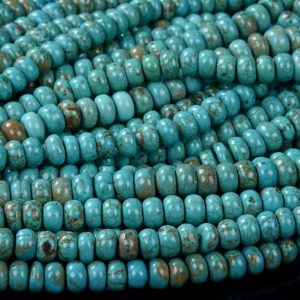 Shop Turquoise Rondelle Beads! 8X5MM Blue Turquoise Gemstone Round Loose Beads BULK LOT 1,2,6,12 and 50 (D180) | Natural genuine rondelle Turquoise beads for beading and jewelry making.  #jewelry #beads #beadedjewelry #diyjewelry #jewelrymaking #beadstore #beading #affiliate #ad