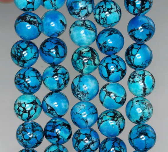 10mm Blue Turquoise Gemstone Swirls Round 10mm Loose Beads 16 Inch Full Strand (90186738-774)