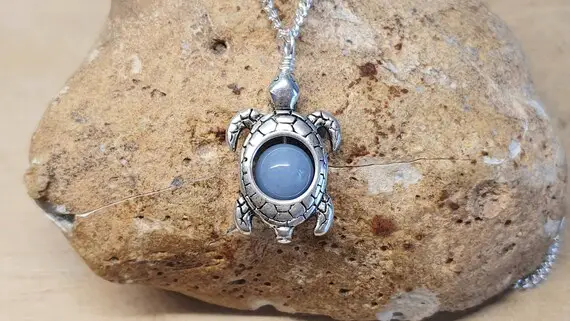 Turtle Necklace Angelite Pendant. Blue Reiki Jewelry Uk. Spirit Animal. Boho Hippie Necklaces For Women