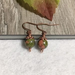 Shop Unakite Earrings! Unakite Earrings, Copper Earrings, Rustic Earrings, Copper Jewelry, Natural Unakite Earrings, Short Dangle Earrings, Healing Stone Earrings | Natural genuine Unakite earrings. Buy crystal jewelry, handmade handcrafted artisan jewelry for women.  Unique handmade gift ideas. #jewelry #beadedearrings #beadedjewelry #gift #shopping #handmadejewelry #fashion #style #product #earrings #affiliate #ad