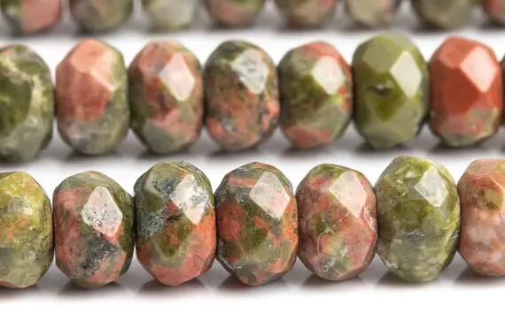 Genuine Natural Unakite Gemstone Beads 8x5mm Green & Pink Faceted Rondelle Aaa Quality Loose Beads (102994)