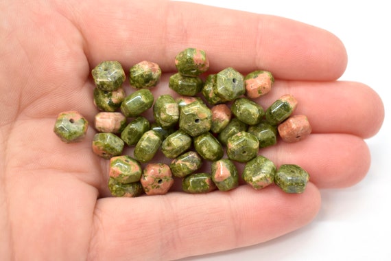 Unakite (natural) A Grade Six Sided Drum Gemstone Beads - 7x5mm (36 Pcs)