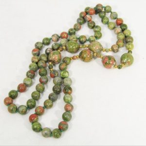 Shop Unakite Necklaces! UNAKITE Necklace, Long Stone Necklace, Continuous Loop Stone Necklace, Classic Style Necklace | Natural genuine Unakite necklaces. Buy crystal jewelry, handmade handcrafted artisan jewelry for women.  Unique handmade gift ideas. #jewelry #beadednecklaces #beadedjewelry #gift #shopping #handmadejewelry #fashion #style #product #necklaces #affiliate #ad