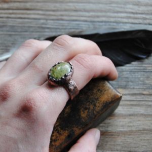 Shop Unakite Rings! Unakite ring, copper electroformed ring, boho ring, statement ring, green gemstone ring, oval stone ring, ring 7.5 US | Natural genuine Unakite rings, simple unique handcrafted gemstone rings. #rings #jewelry #shopping #gift #handmade #fashion #style #affiliate #ad